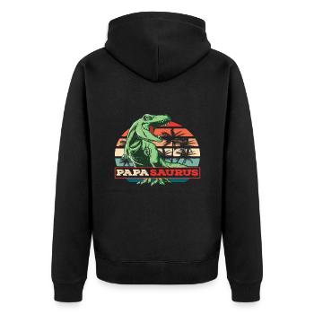 Papasaurus Vatertag Dinosaurier T-Rex Geschenkidee - Unisex Premium Bio Zip Hoodie - Schwarz - Hinten - Nico (187cm)