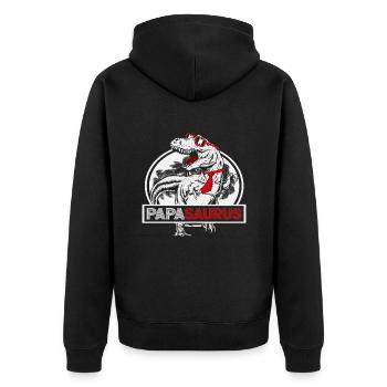 Papasaurus Vatertag Dinosaurier T-Rex Geschenkidee - Unisex Premium Bio Zip Hoodie - Schwarz - Hinten - Nico (187cm)