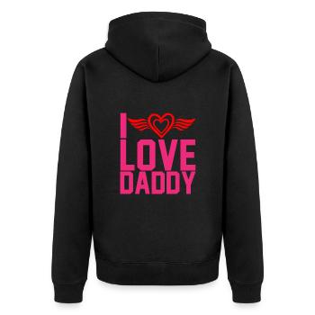 "Ich liebe Papa" - Unisex Premium Bio Zip Hoodie - Schwarz - Hinten - Nico (187cm)