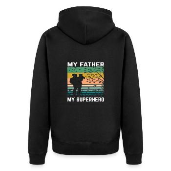 My father is my hero - Unisex Premium Organic Zip Hoodie - black - Back - Nico (187cm)