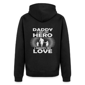 Vater und Sohn - Vater und Tochter schenken Vater - Unisex Premium Bio Zip Hoodie - Schwarz - Hinten - Nico (187cm)