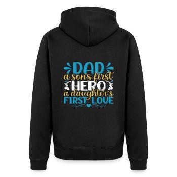 Vater und Sohn - Vater und Tochter schenken Vater - Unisex Premium Bio Zip Hoodie - Schwarz - Hinten - Nico (187cm)