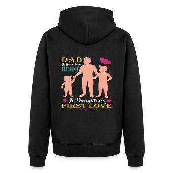 Vater und Sohn - Vater und Tochter schenken Vater - Unisex Premium Bio Zip Hoodie - Schwarz - Hinten - Nico (187cm)