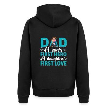 Vater und Sohn - Vater und Tochter schenken Vater - Unisex Premium Bio Zip Hoodie - Schwarz - Hinten - Nico (187cm)
