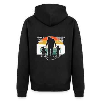 Vater und Sohn - Vater und Tochter schenken Vater - Unisex Premium Bio Zip Hoodie - Schwarz - Hinten - Nico (187cm)
