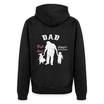 Vater und Sohn - Vater und Tochter schenken Vater - Unisex Premium Bio Zip Hoodie - Schwarz - Hinten - Nico (187cm)