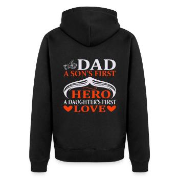 Vater und Sohn - Vater und Tochter schenken Vater - Unisex Premium Bio Zip Hoodie - Schwarz - Hinten - Nico (187cm)