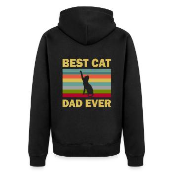 Vater der Katze - Unisex Premium Bio Zip Hoodie - Schwarz - Hinten - Nico (187cm)