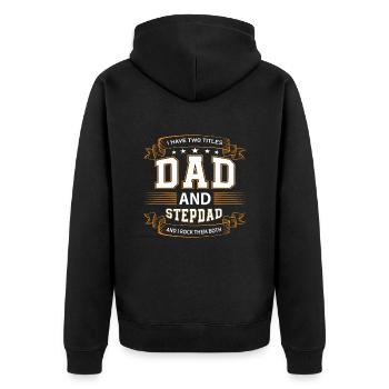 Stiefvater Papa - Unisex Premium Bio Zip Hoodie - Schwarz - Hinten - Nico (187cm)