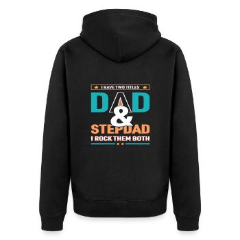 Stiefvater Papa - Unisex Premium Bio Zip Hoodie - Schwarz - Hinten - Nico (187cm)