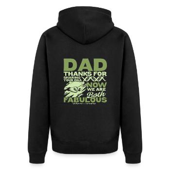 Lustige Vatertags-Geschenkform für Sohn und Tochter - Unisex Premium Bio Zip Hoodie - Schwarz - Hinten - Nico (187cm)