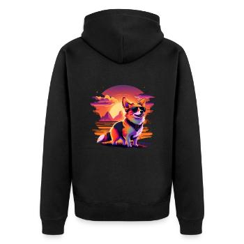 Synthwave Corgi Sunset - Veste à capuche bio Premium Unisexe - noir - Dos - Nico (187cm)