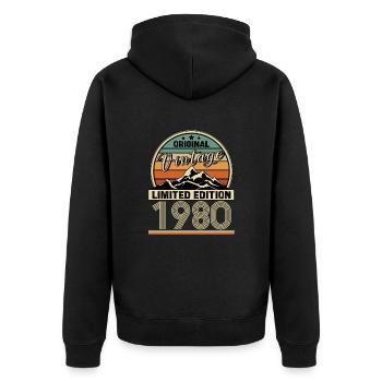 Jahrgang der 1980er Jahre - Unisex Premium Bio Zip Hoodie - Schwarz - Hinten - Nico (187cm)