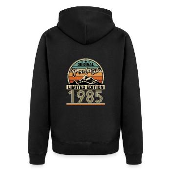 1985 - Unisex Premium Bio Zip Hoodie - Schwarz - Hinten - Nico (187cm)