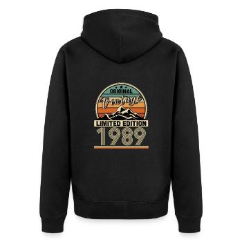 1989 - Unisex Premium Bio Zip Hoodie - Schwarz - Hinten - Nico (187cm)