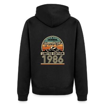 1986 - Unisex Premium Bio Zip Hoodie - Schwarz - Hinten - Nico (187cm)