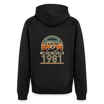 1981 - Unisex Premium Bio Zip Hoodie - Schwarz - Hinten - Nico (187cm)