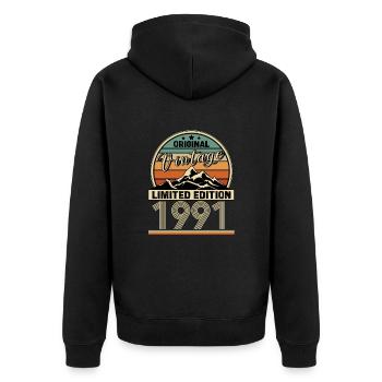 1991 - Unisex Premium Bio Zip Hoodie - Schwarz - Hinten - Nico (187cm)