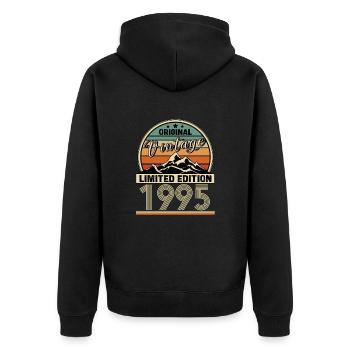 1995 - Unisex Premium Bio Zip Hoodie - Schwarz - Hinten - Nico (187cm)
