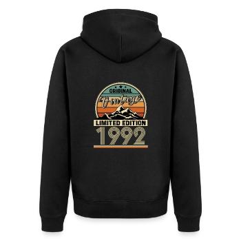 1992 - Unisex Premium Bio Zip Hoodie - Schwarz - Hinten - Nico (187cm)