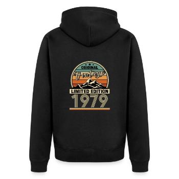 1979 - Unisex Premium Bio Zip Hoodie - Schwarz - Hinten - Nico (187cm)
