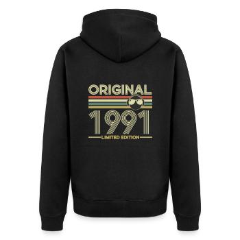 1991 - Unisex Premium Bio Zip Hoodie - Schwarz - Hinten - Nico (187cm)