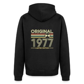 1977 - Unisex Premium Bio Zip Hoodie - Schwarz - Hinten - Nico (187cm)