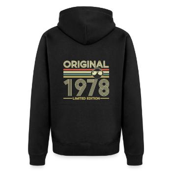1978 - Unisex Premium Bio Zip Hoodie - Schwarz - Hinten - Nico (187cm)
