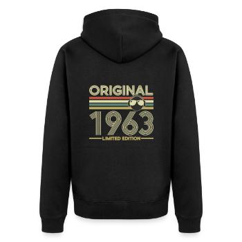 1963 - Unisex Premium Bio Zip Hoodie - Schwarz - Hinten - Nico (187cm)