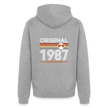 1987 - Unisex Premium Bio Zip Hoodie - Grau meliert - Hinten - Nico (187cm)