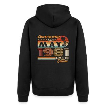 Mai 1981 - Jahrgang 1981 Jubiläum - Mai 1981 - Unisex Premium Bio Zip Hoodie - Schwarz - Hinten - Nico (187cm)