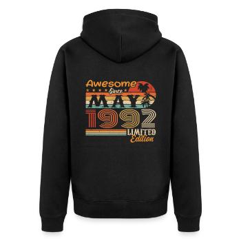 Mai 1992 - Année 1992 Jubilé - Mai 1992 - Veste à capuche bio Premium Unisexe - noir - Dos - Nico (187cm)