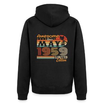 May 1959 - Year 1959 Jubilee - May 1959 - Unisex Premium Organic Zip Hoodie - black - Back - Nico (187cm)
