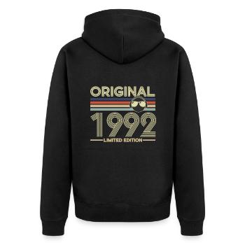 1992 - Unisex Premium Bio Zip Hoodie - Schwarz - Hinten - Nico (187cm)