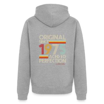 1975 - Unisex Premium Organic Zip Hoodie - heather grey - Back - Nico (187cm)
