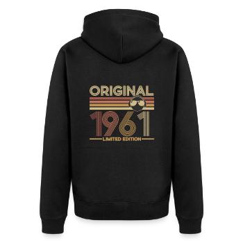 1961 - Unisex Premium Organic Zip Hoodie - black - Back - Nico (187cm)