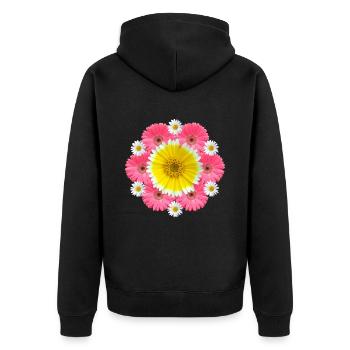 Gerbera Margeriten Blume Blumenranke floral blumig - Unisex Premium Bio Zip Hoodie - Schwarz - Hinten - Nico (187cm)
