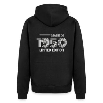 Geburtstagsgeschenk aus den 1950er Jahren Geschenkidee aus den 1950er Jahren - Unisex Premium Bio Zip Hoodie - Schwarz - Hinten - Nico (187cm)