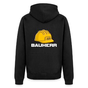 Bauherr 2023 Baustellen Helm Hausbau - Unisex Premium Bio Zip Hoodie - Schwarz - Hinten - Nico (187cm)
