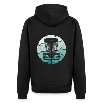 Discgolf Design Discgolfer Sport Disc Golf - Unisex Premium Bio Zip Hoodie - Schwarz - Hinten - Nico (187cm)