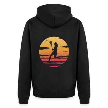 Lacrosse Spielerin Retro Frauen Lacrosse - Unisex Premium Bio Zip Hoodie - Schwarz - Hinten - Nico (187cm)