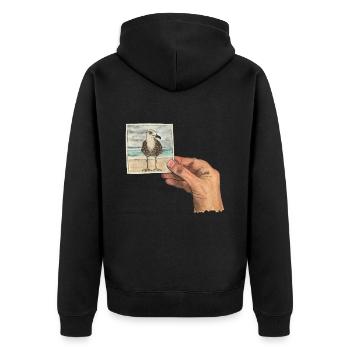 Hand mit Foto einer Möwe - Unisex Premium Bio Zip Hoodie - Schwarz - Hinten - Nico (187cm)