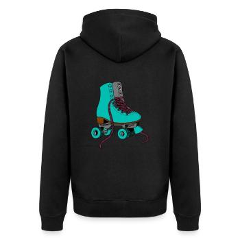 80er Jahre Rollschuh skates roller derby sport - Unisex Premium Bio Zip Hoodie - Schwarz - Hinten - Nico (187cm)