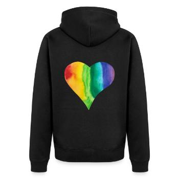 Regenbogen Herz LGBTQ+ proud pride bunt Vielfalt - Unisex Premium Bio Zip Hoodie - Schwarz - Hinten - Nico (187cm)