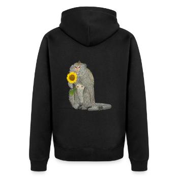 Affe Sonnenblume Makake - Unisex Premium Bio Zip Hoodie - Schwarz - Hinten - Nico (187cm)