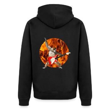 Affe Weißbartgibbon E-Gitarre Feuer lets rock - Unisex Premium Bio Zip Hoodie - Schwarz - Hinten - Nico (187cm)