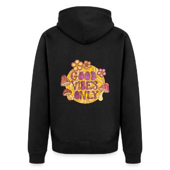 Good Vibes Only 70s Funky Groovy Flower Power 60E - Unisex Premium Organic Zip Hoodie - black - Back - Nico (187cm)