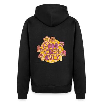 Good Vibes Only 70s Funky Groovy Flower Power 60E - Unisex Premium Organic Zip Hoodie - black - Back - Nico (187cm)