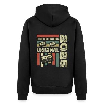 Millésime 2025 - Citation d’anniversaire rétro 2025 - Veste à capuche bio Premium Unisexe - noir - Dos - Nico (187cm)
