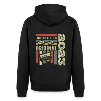 Millésime 2023 - Citation d’anniversaire rétro 2023 - Veste à capuche bio Premium Unisexe - noir - Dos - Nico (187cm)